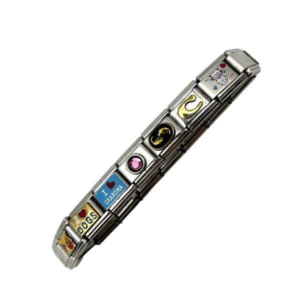 Vintage 00s D'linQ Italian Stretch Charm Bracelet 17 Links 7 Charms Millennial - Picture 3 of 6